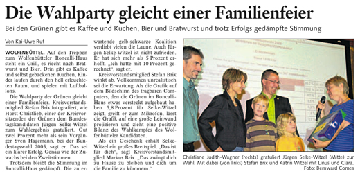 Bericht der Braunschweiger Zeitung, Wolfenbüttel vom 28. September 2009